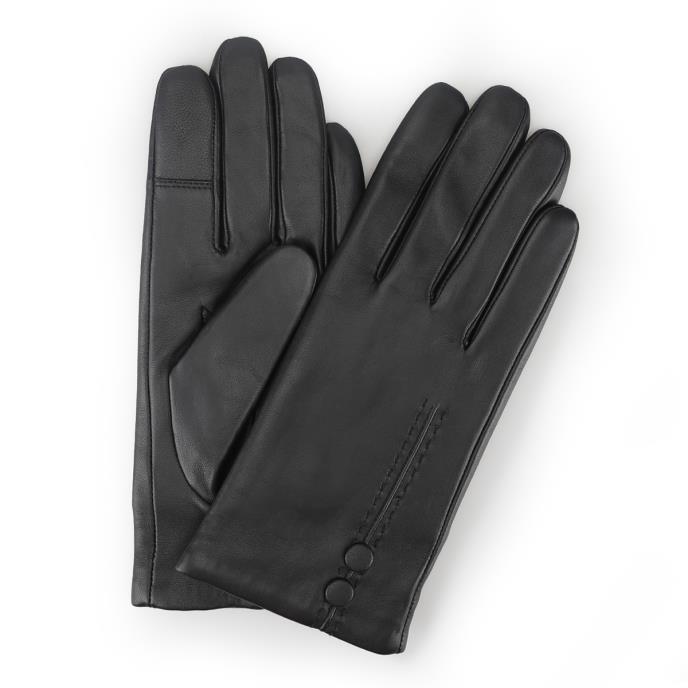Isotoner® Ladies Cashmere Lined Leather Glove With Button Detail Black Extra Image 1